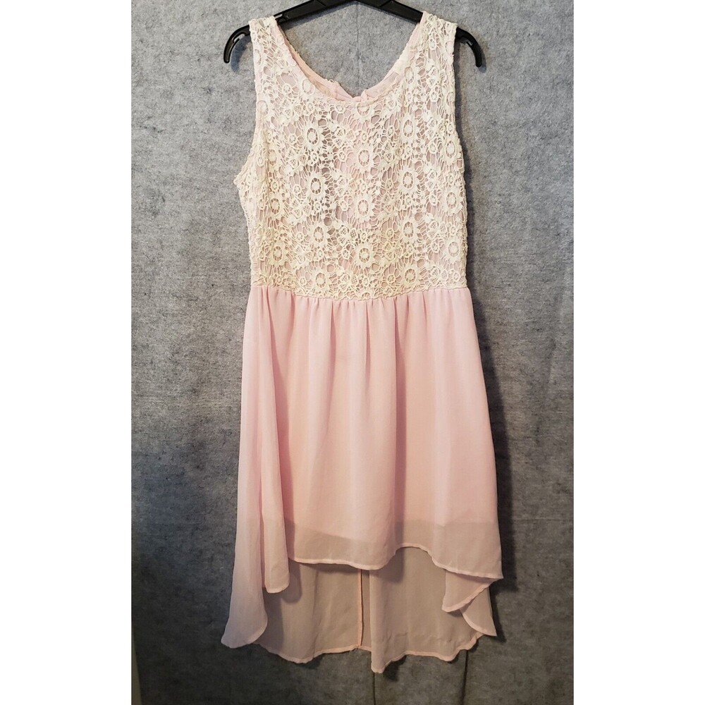 Aniina Pink Dress Juniors Large Chiffon Lace Keyhole Back Fairy Princess Layered